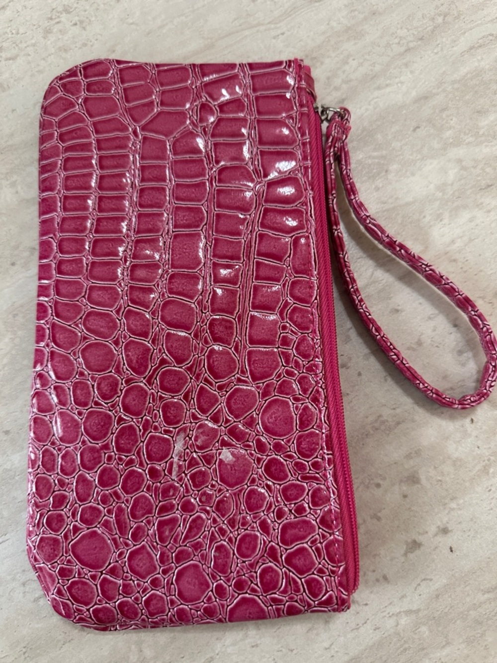Faux Croc Wristlet Clutch in Deep Pink